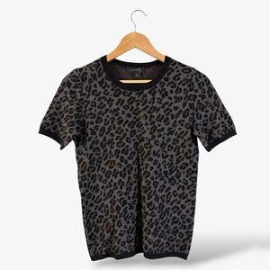 Ann Taylor Leopard Print Sweater Size S Short Sleeve Knit Gray Black Casual